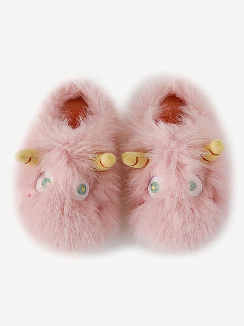 Damesslippers Casual Nepbont Pantoffels Met Ronde Neus - Roze