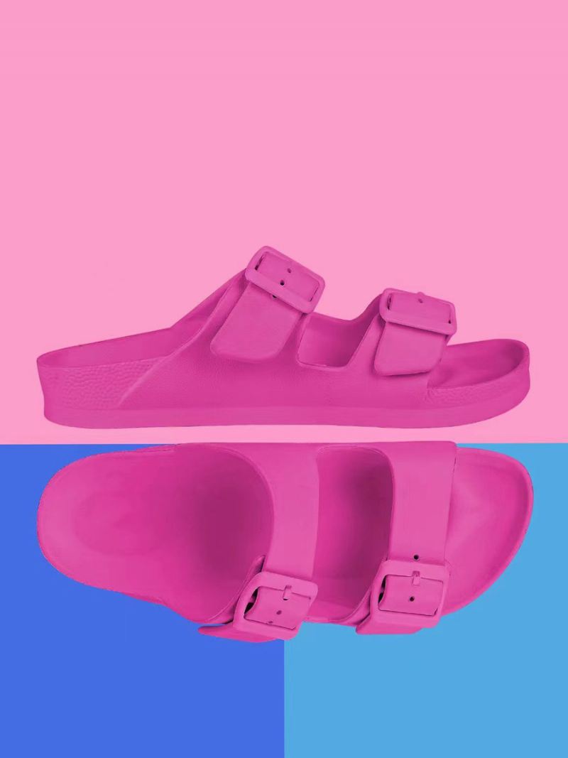 Damesslippers. Casual Rubberen Pantoffels Met Ronde Neus - Roze