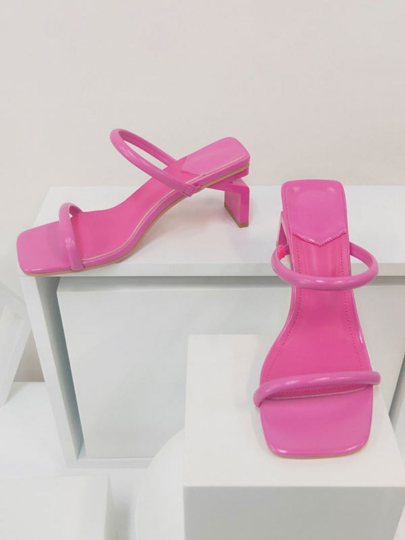 Damesslippers Chique Pu-leer Slippers Met Open Teen Speciaal Gevormde Hak - Roze