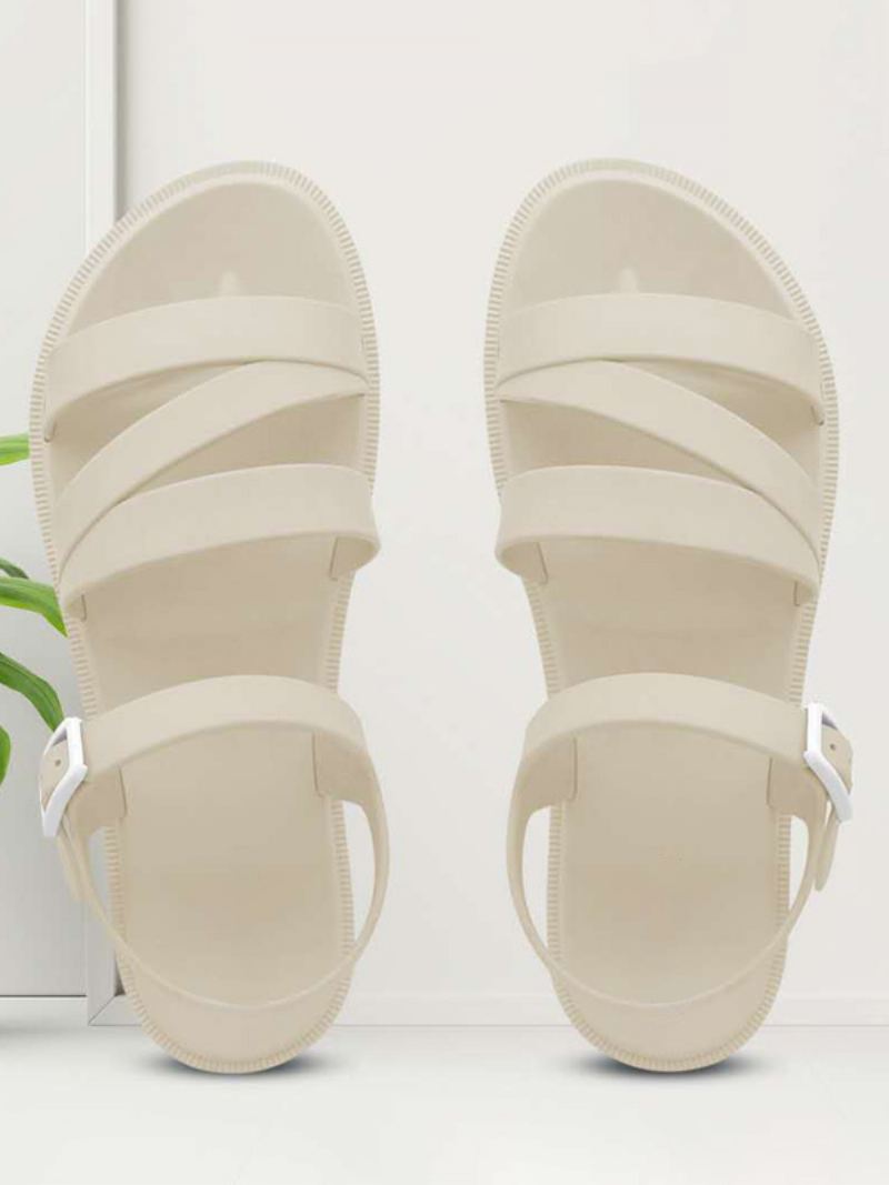 Damesslippers Ecru Witte Casual Sandaalschoenen Met Bandjes