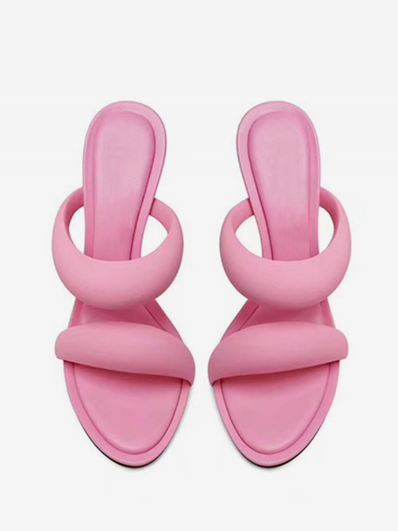 Damesslippers Met Hoge Hak Roze Open Teen Sandalen Naaldhak Bandjes - Roze