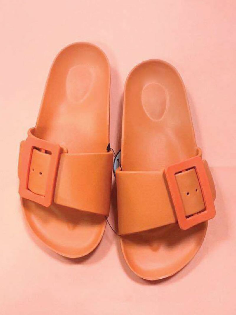 Damesslipsandalen Zwart Casual Sandalen Met Knopen - Oranje