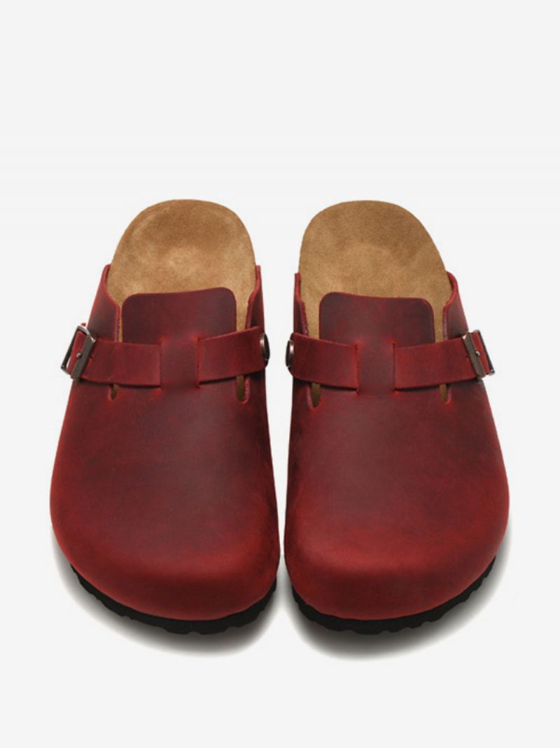 Koffiebruine Sandalen Met Ronde Neus Dames - Rood