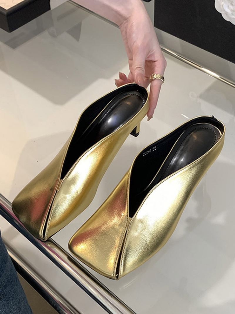 Metallic Muiltjes Dames Met Champagnekleurige Naaldhak