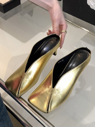 Metallic Muiltjes Dames Met Champagnekleurige Naaldhak