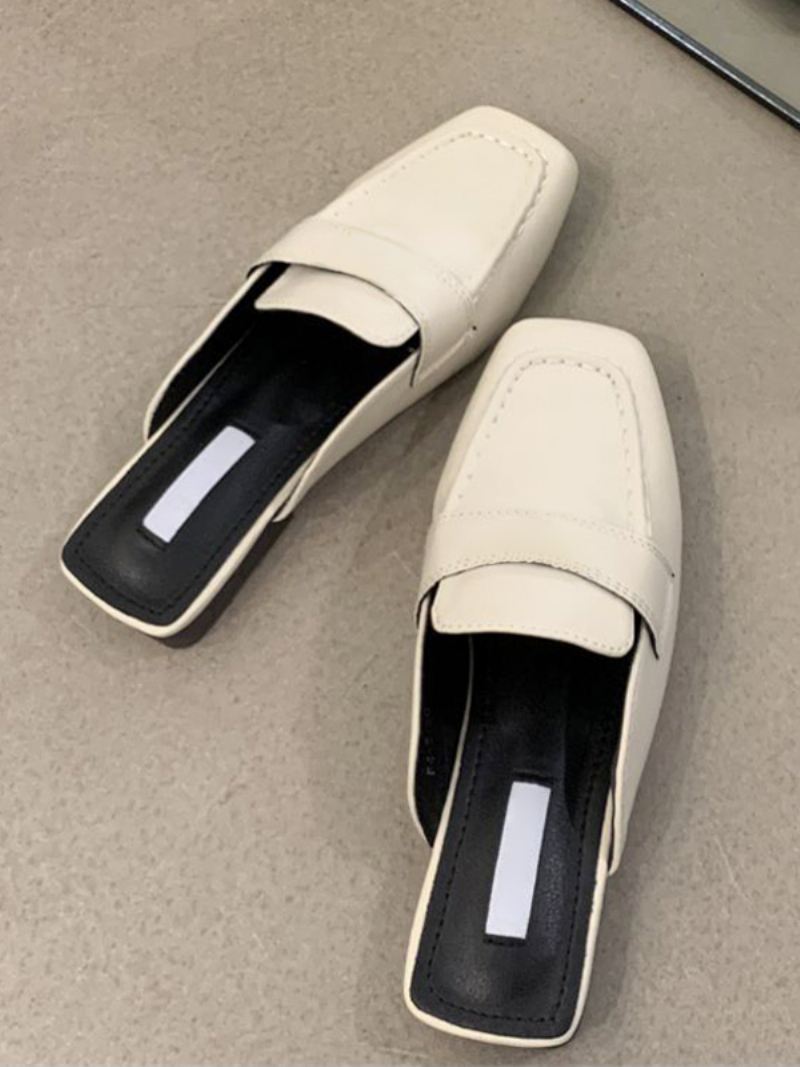 Witte Muiltjes Met Vierkante Neus Rugloze Loafers Dames - Lichtgeel