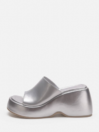 Zilveren Damessandaal Slides Zilver Metallic Platform Platte Instappers