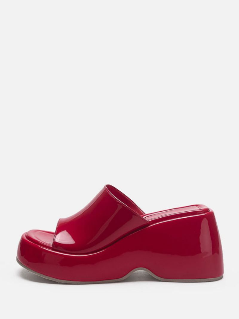 Zilveren Damessandaal Slides Zilver Metallic Platform Platte Instappers - Rood