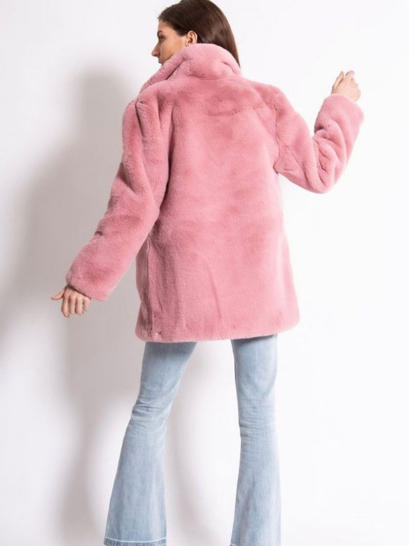 Dames Imitatiebontjassen Met Lange Mouwen Casual Kraag Roze Winterjas - Roze