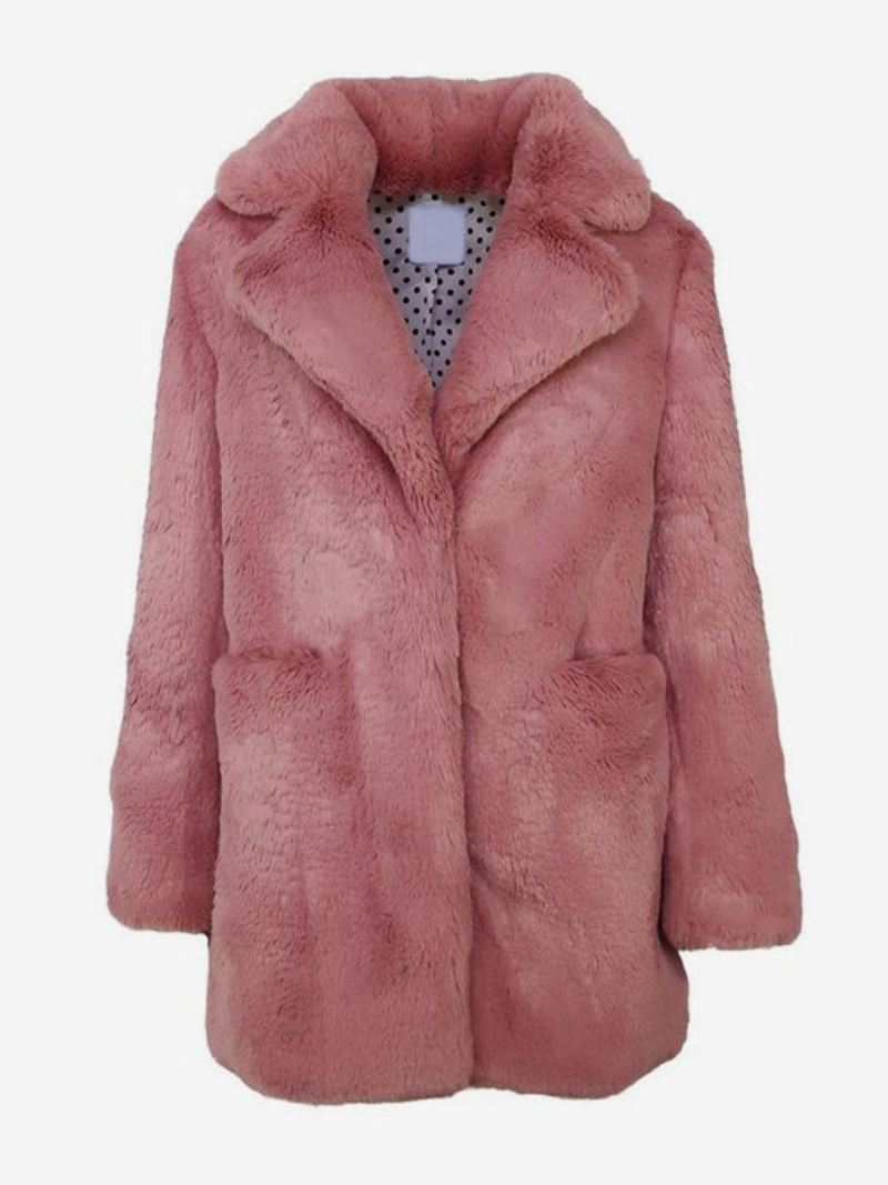 Dames Imitatiebontjassen Met Lange Mouwen Casual Kraag Roze Winterjas - Roze