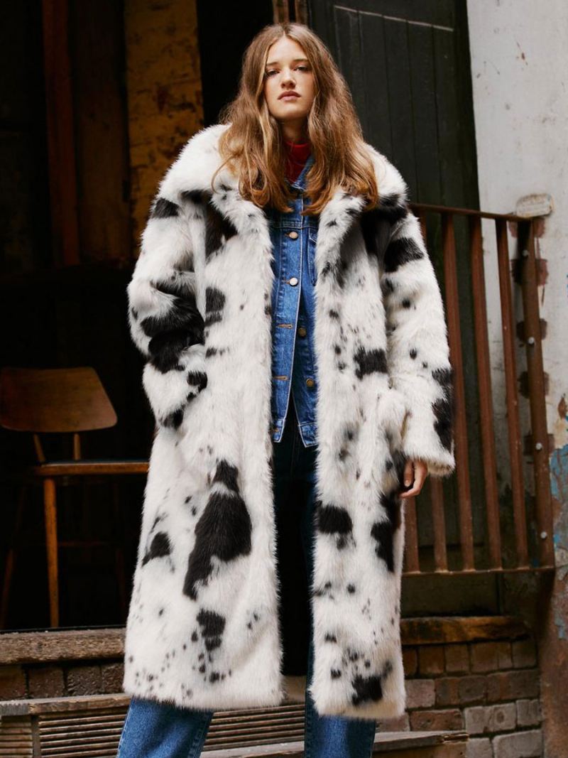 Damesjassen Imitatiebont Kraag Oversized Chique Winterjas Met Dierenprint