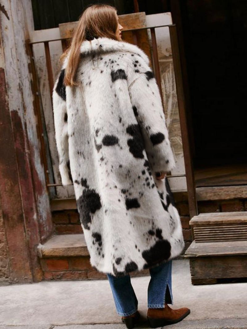 Damesjassen Imitatiebont Kraag Oversized Chique Winterjas Met Dierenprint - Beige