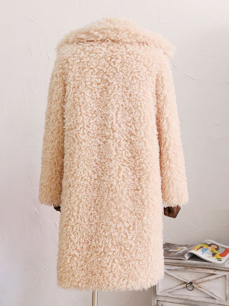 Damesjassen Imitatiebont Lange Mouwen Casual Nepbontjas Oversized Kraag Roze Winterjas - Beige