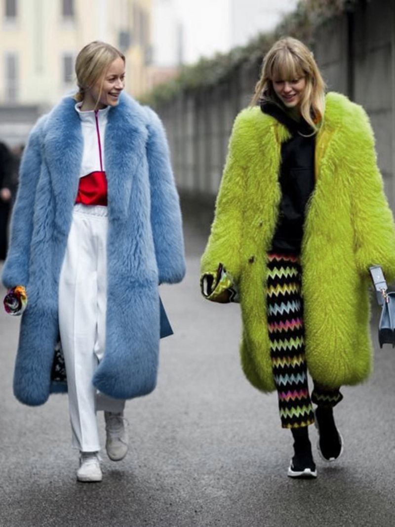 Fuzzy Overjas Dames Met Open Voorkant Effen Kleur Nepbont Bovenkleding - Licht Hemelsblauw