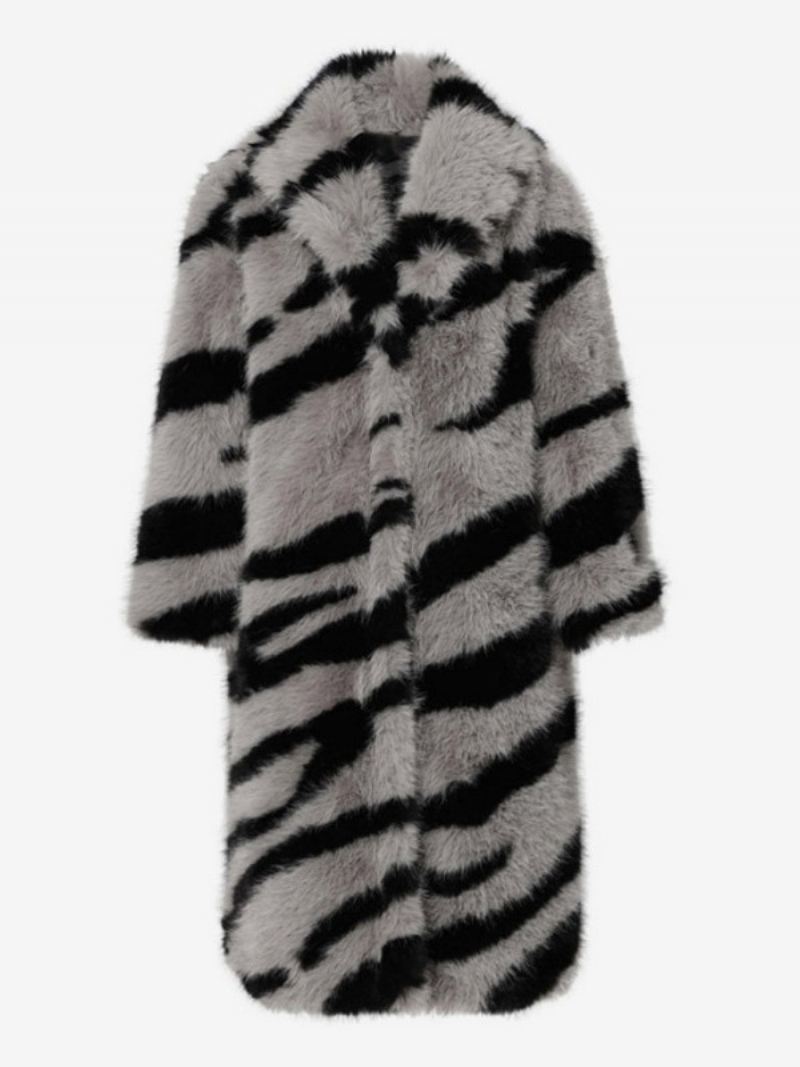 Overjas Imitatiebont Met Zebraprint Oversized Damesbovenkleding Kraag - Grijs