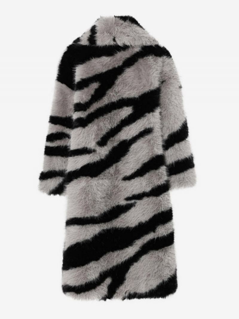 Overjas Imitatiebont Met Zebraprint Oversized Damesbovenkleding Kraag - Grijs