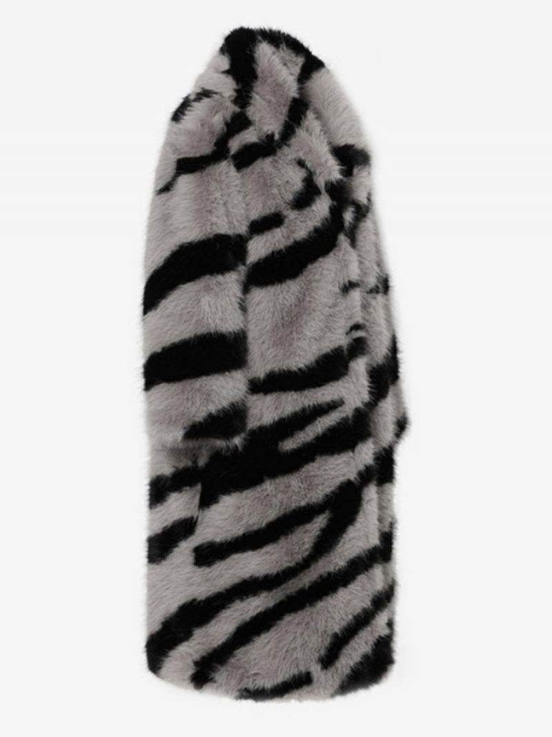 Overjas Imitatiebont Met Zebraprint Oversized Damesbovenkleding Kraag - Grijs