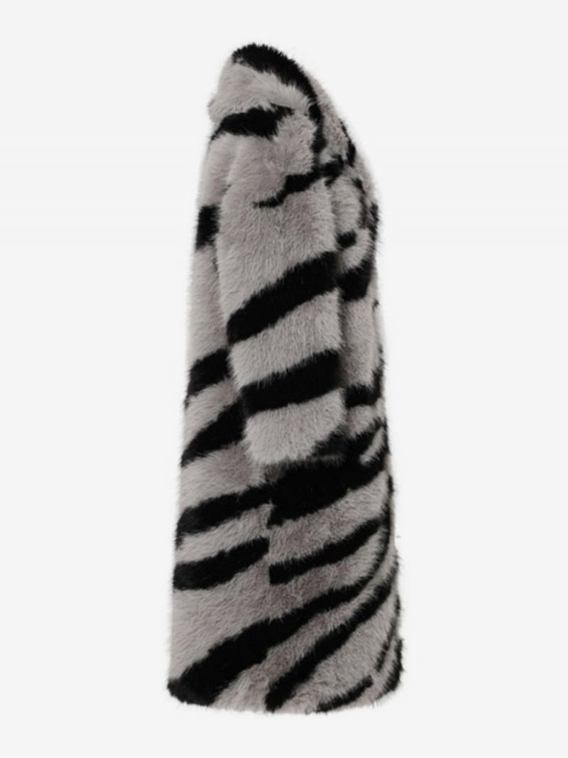 Overjas Imitatiebont Met Zebraprint Oversized Damesbovenkleding Kraag - Grijs