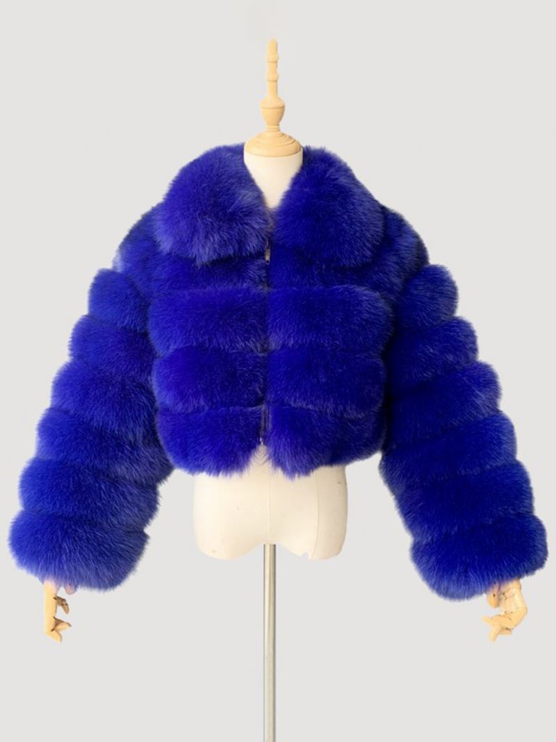 Pluche Namaakbontjas Winter Korte Bovenkleding Dames - Blauw