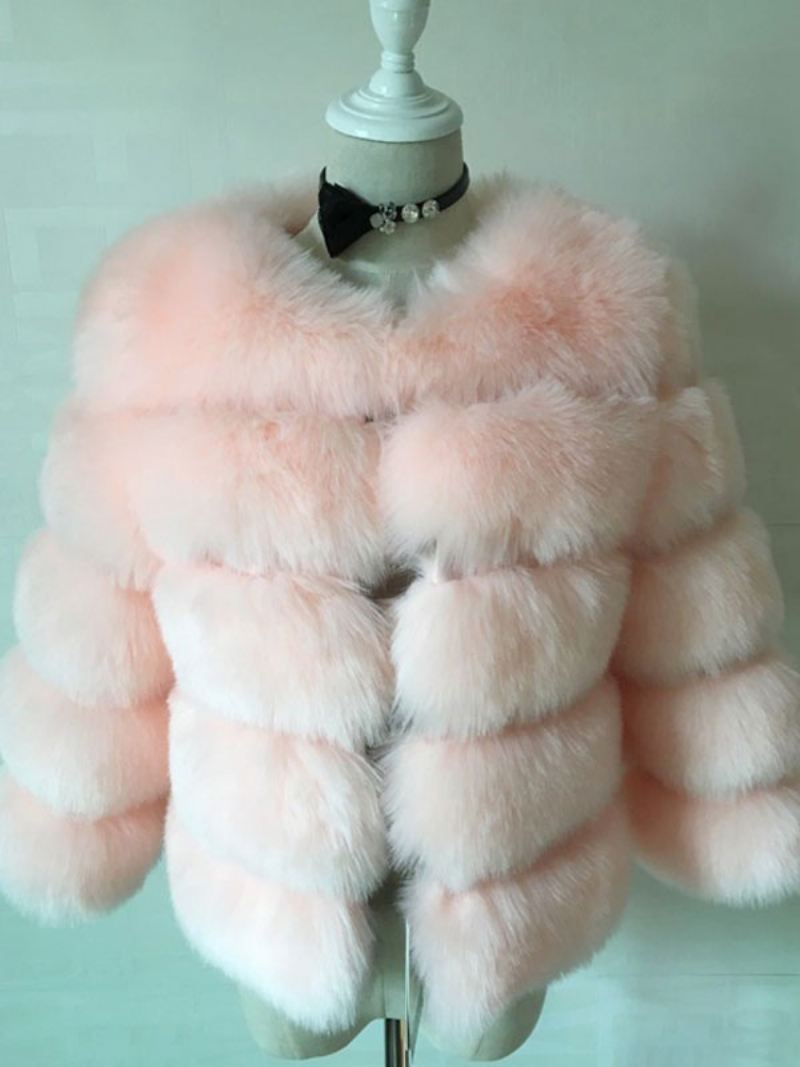 Pluche Namaakbontjas Winter Korte Bovenkleding Dames - Roze