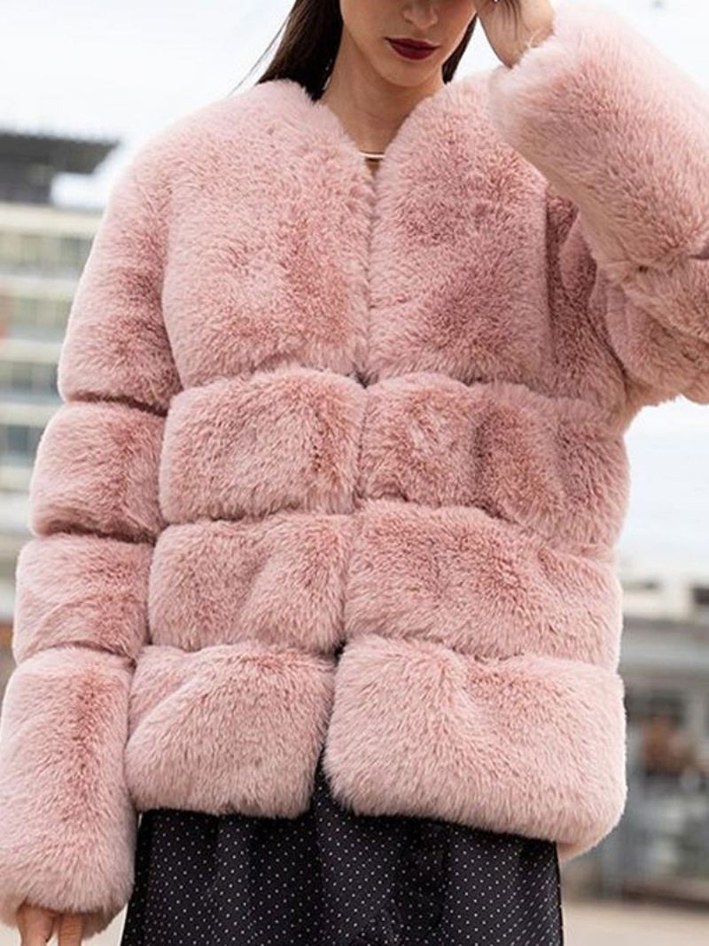 Roze Nepbontjassen Dames Lange Mouwen Kwalitatieve Oversized Winterbovenkleding - Roze