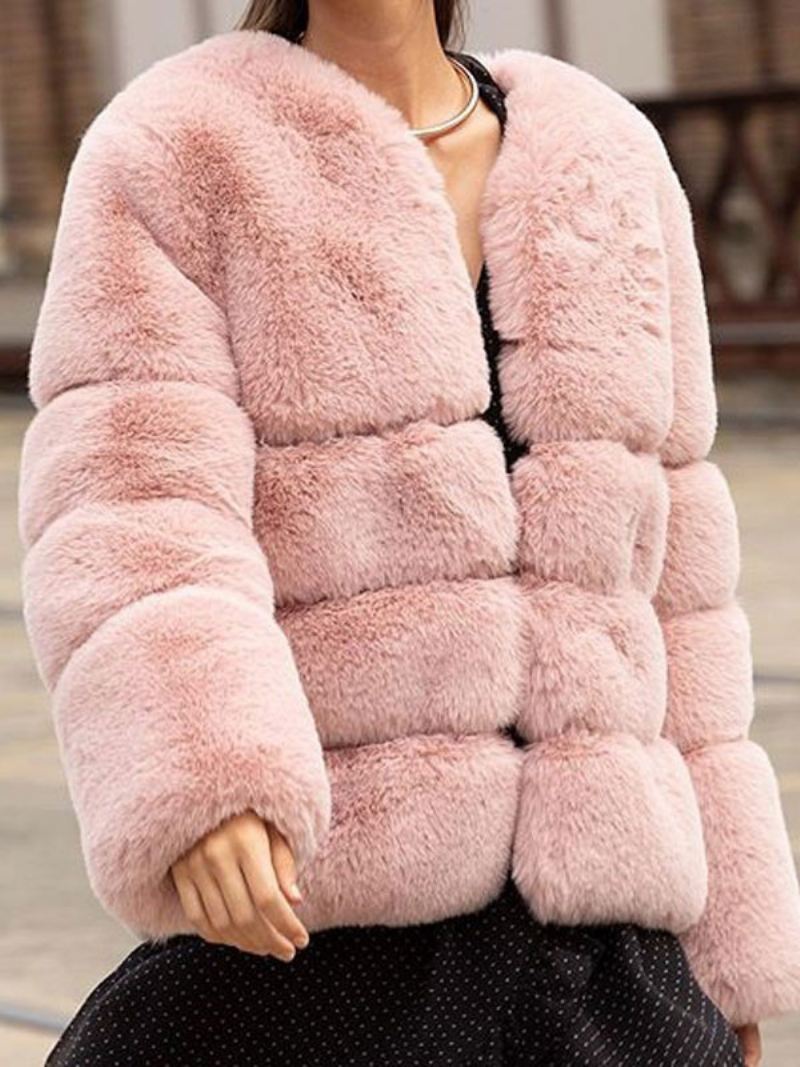 Roze Nepbontjassen Dames Lange Mouwen Kwalitatieve Oversized Winterbovenkleding - Roze