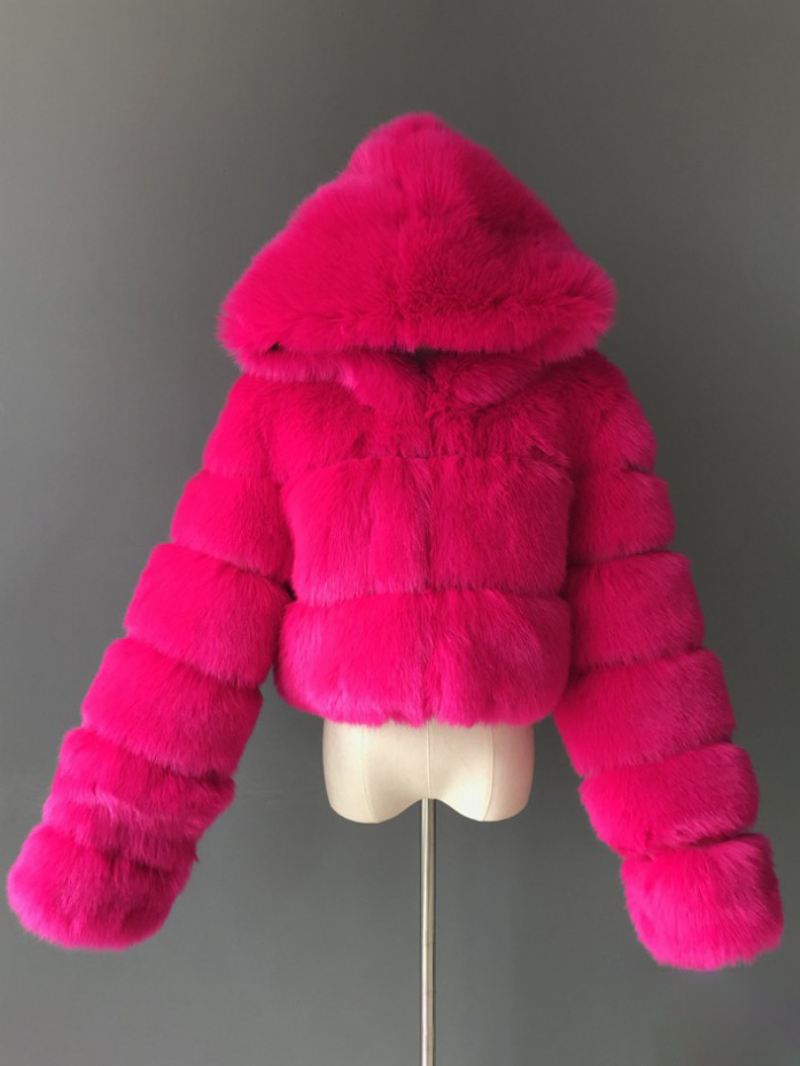 Witte Nepbontjassen Met Korte Capuchon Dameswinterbovenkleding - Roze