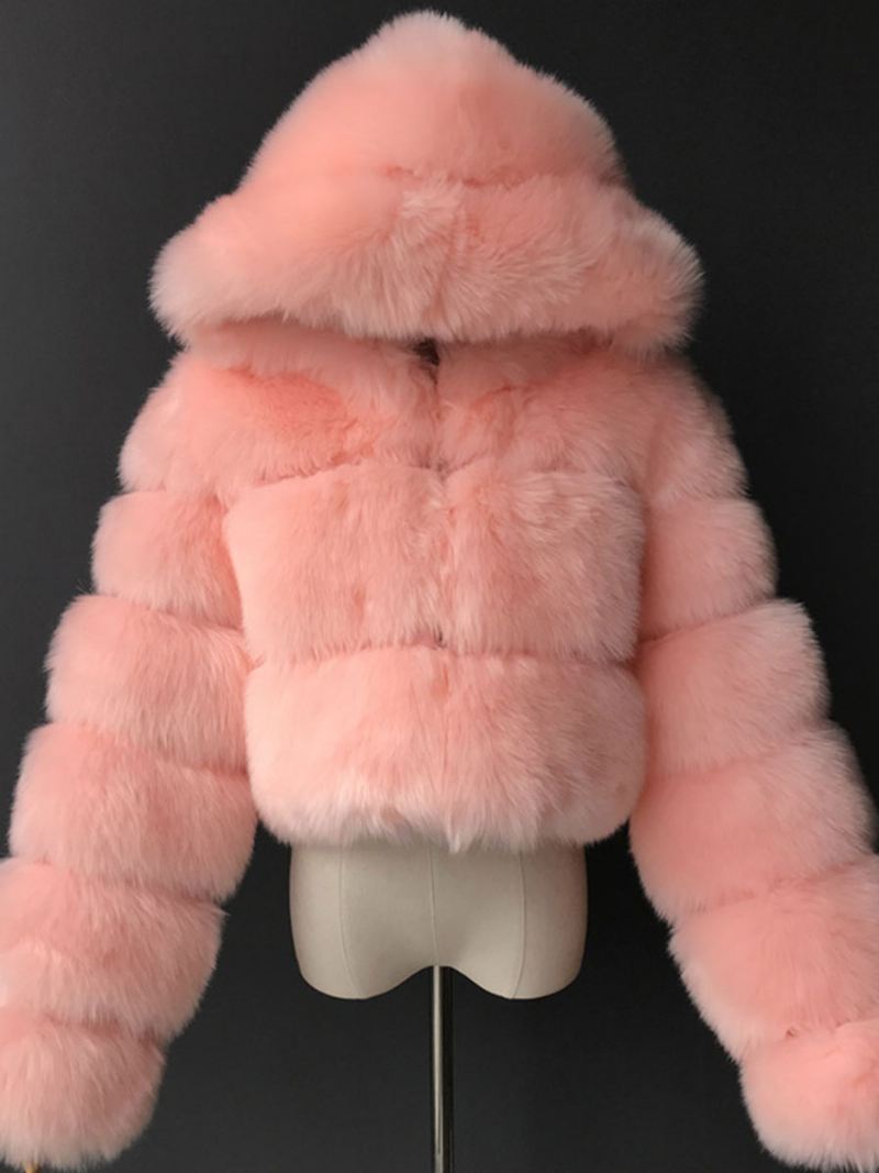 Witte Nepbontjassen Met Korte Capuchon Dameswinterbovenkleding - Roze