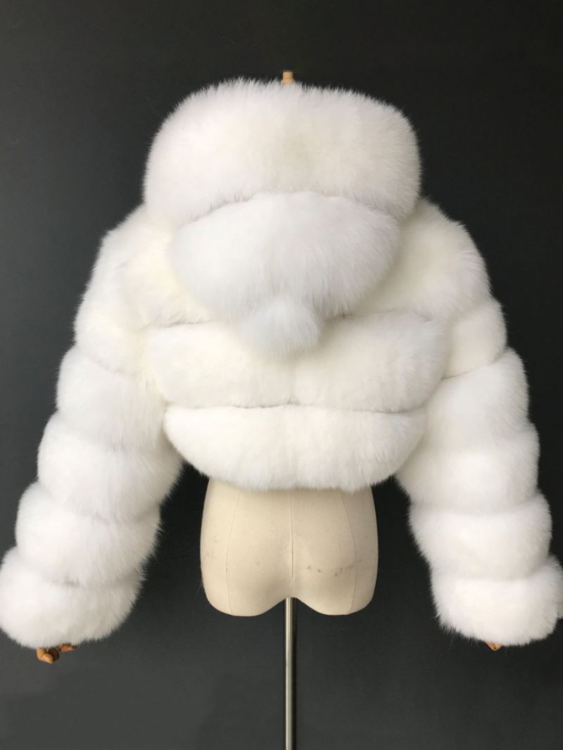 Witte Nepbontjassen Met Korte Capuchon Dameswinterbovenkleding - Wit