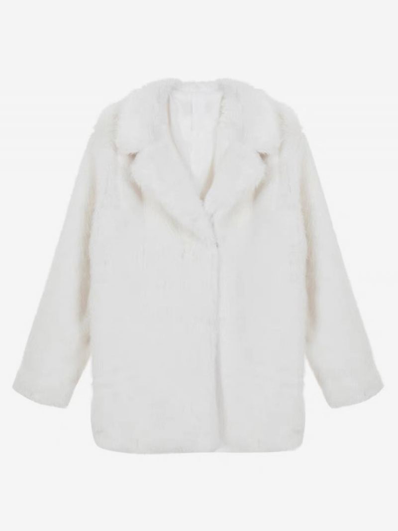 Witte Oversized Nepbontjas Dames Met Ingekerfde Revers Lange Mouwen - Wit