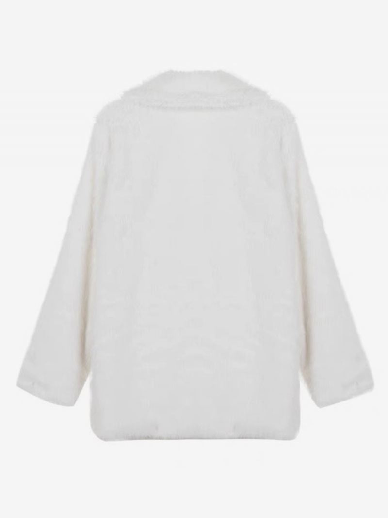 Witte Oversized Nepbontjas Dames Met Ingekerfde Revers Lange Mouwen - Wit