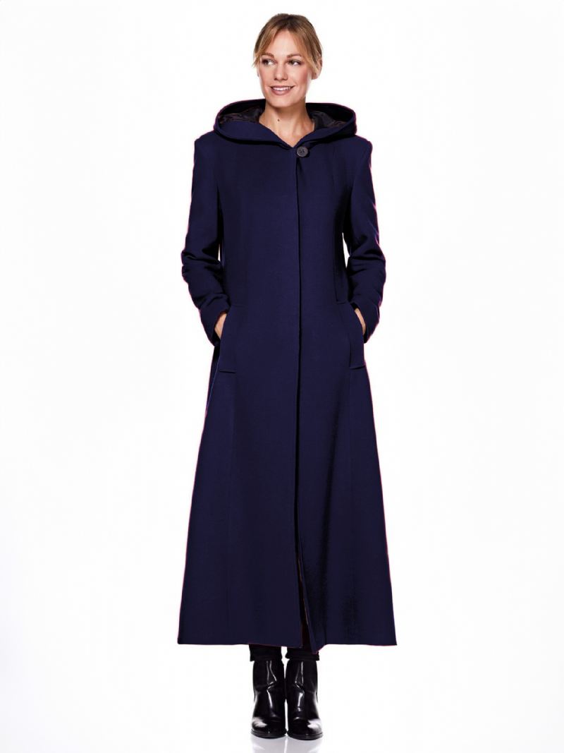 Dameswikkeljas Met Capuchon Warmte Oversized Wollen Winterbovenkleding - Donker Marineblauw