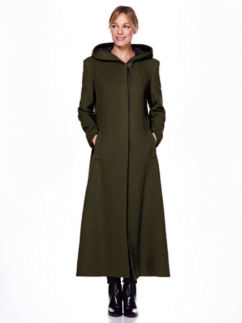 Dameswikkeljas Met Capuchon Warmte Oversized Wollen Winterbovenkleding - Huntergroen