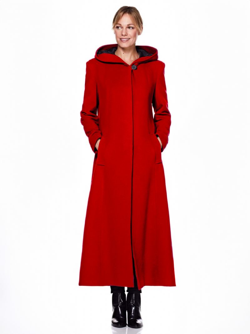 Dameswikkeljas Met Capuchon Warmte Oversized Wollen Winterbovenkleding - Rood