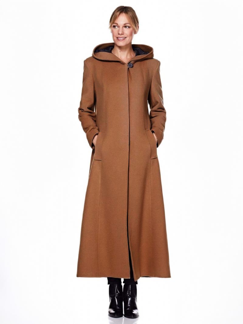 Dameswikkeljas Met Capuchon Warmte Oversized Wollen Winterbovenkleding - Donkerbruin