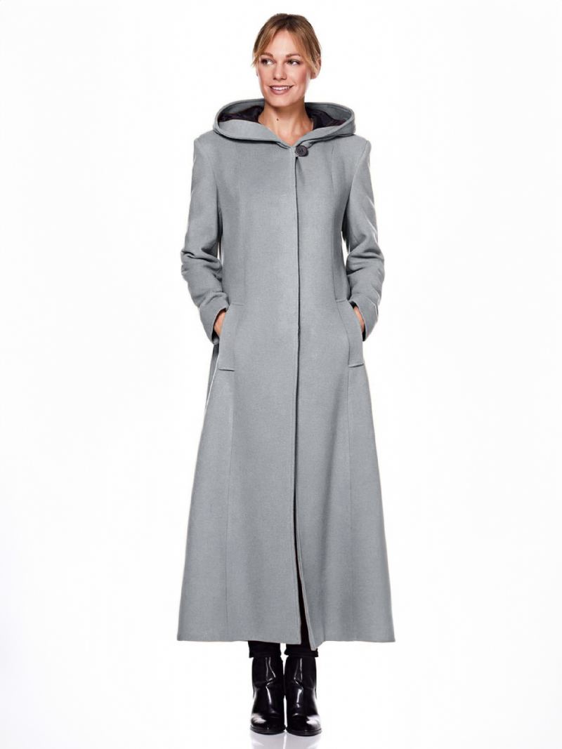 Dameswikkeljas Met Capuchon Warmte Oversized Wollen Winterbovenkleding - Grijs