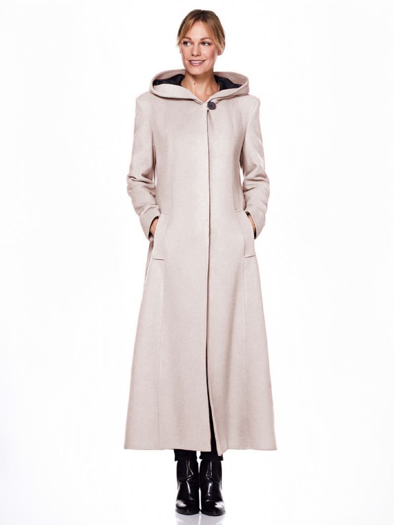 Dameswikkeljas Met Capuchon Warmte Oversized Wollen Winterbovenkleding - Beige