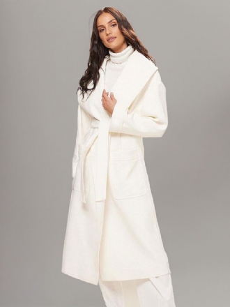 Witte Lange Overjas Dames Reversriem Chique Oversized Winterbovenkleding