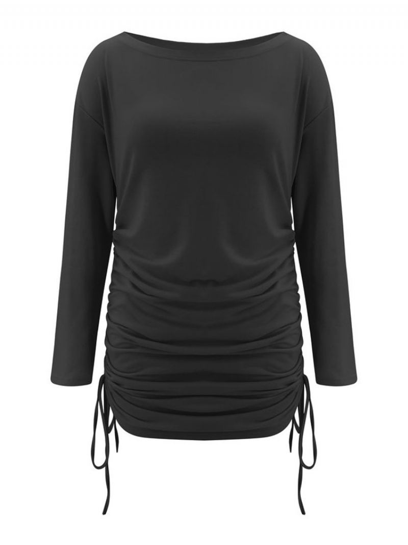 Vrouwen Witte Bodycon-jurk Met Lange Mouwen Veters Sexy Ronde Hals Trekkoord Slanke Pasvorm Wikkeljurken Schede-wikkeljurken - Zwart