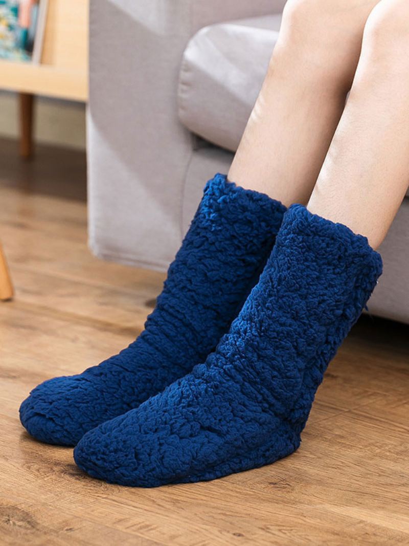 Zwarte Sokken Hoge Kwaliteit Pluizig Gebreide Winter Dikke Warme Gezellige Fuzzy Calcetines Felpa Floor Invierno Damessokken - Donker Marineblauw