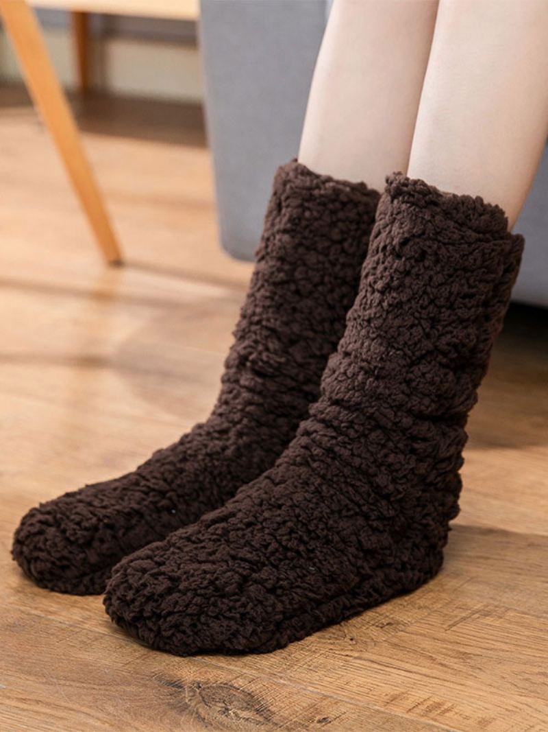 Zwarte Sokken Hoge Kwaliteit Pluizig Gebreide Winter Dikke Warme Gezellige Fuzzy Calcetines Felpa Floor Invierno Damessokken - Koffiebruin