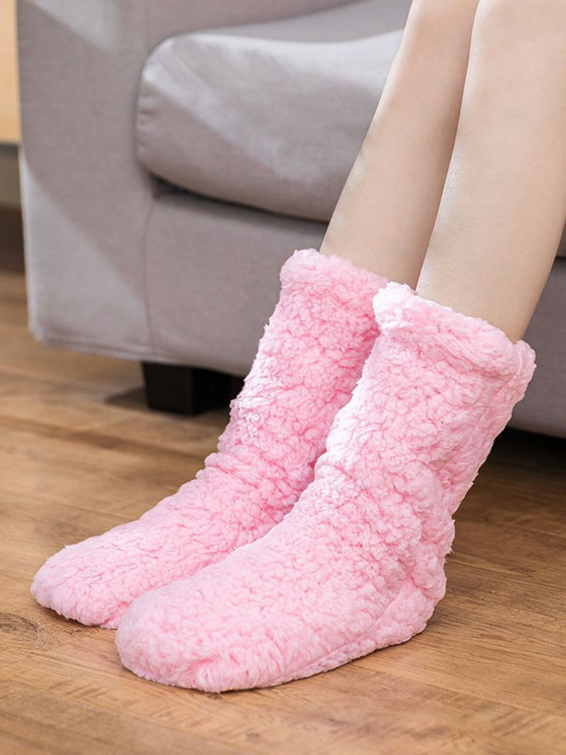 Zwarte Sokken Hoge Kwaliteit Pluizig Gebreide Winter Dikke Warme Gezellige Fuzzy Calcetines Felpa Floor Invierno Damessokken - Roze