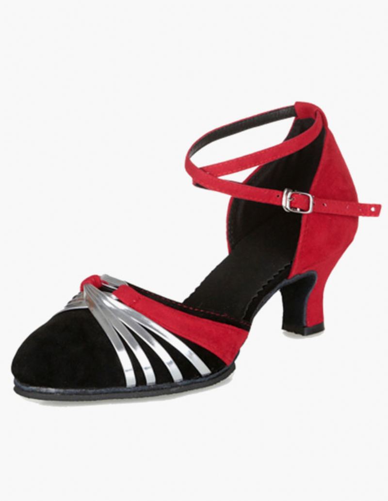 Ballroomdansschoenen Dames Suède Latin-dansschoenen Zwarte Gekruiste Ballroomschoenen - Rood