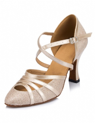 Champagne Dansschoenen Dames Peep Criss Cross Hoge Hak Ballroom Schoenen Latin