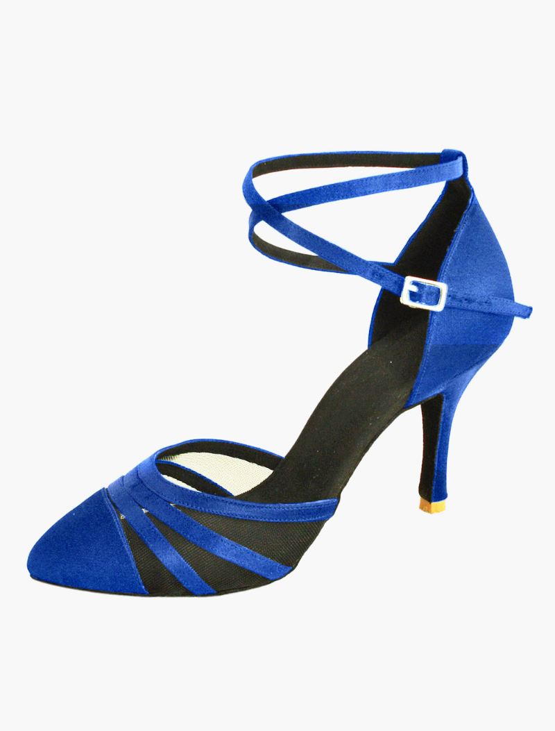 Dames Enkelbandjes Latin Danssandalen Satijnen Ballroomschoenen - Blauw