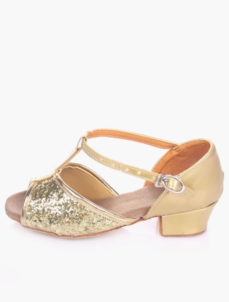 Dames Glitter Ballroom Dansschoenen Open Teen Zachte Zool Latin Kinderen - Goud