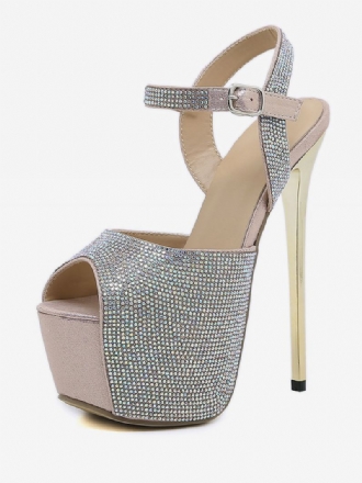 Dames Hoge Hak Sexy Sandalen Glitter Platform Peep Toe Strass Hemelshoge 6.3 Inchsexy Schoenen