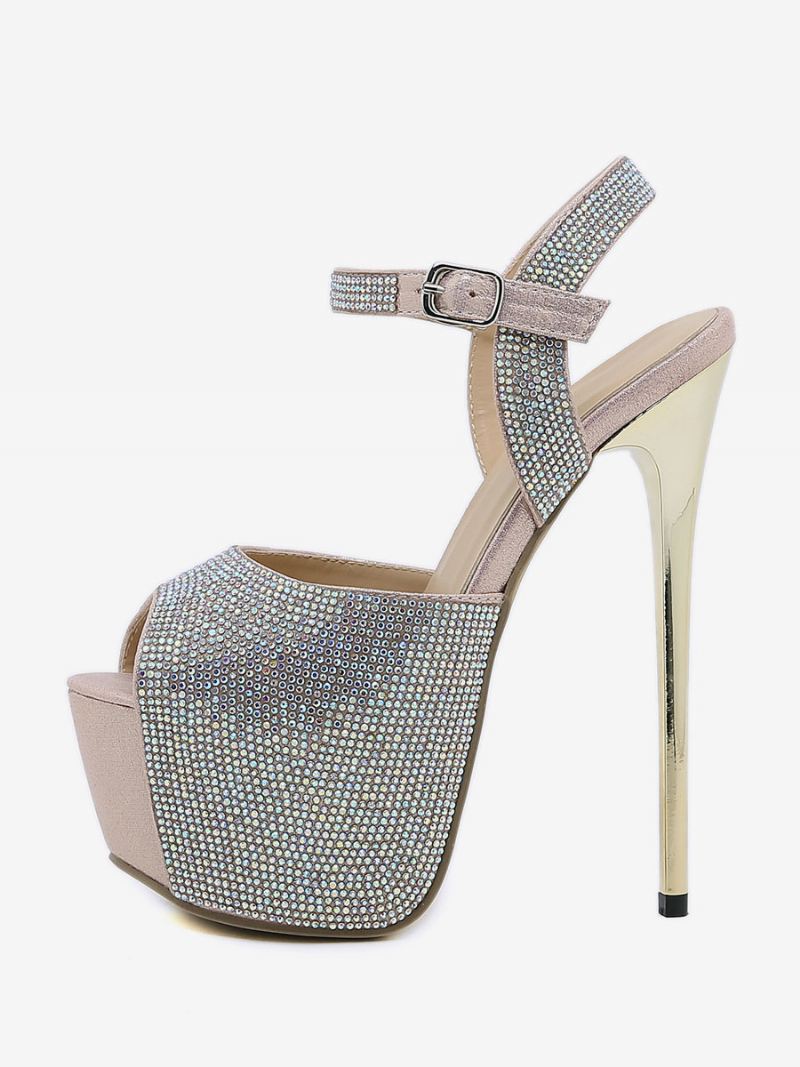 Dames Hoge Hak Sexy Sandalen Glitter Platform Peep Toe Strass Hemelshoge 6.3 Inchsexy Schoenen - Lichtroze