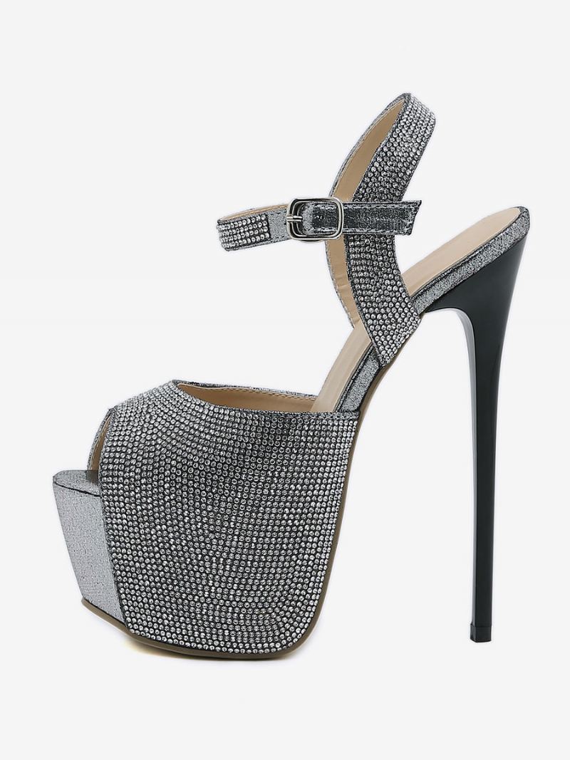 Dames Hoge Hak Sexy Sandalen Glitter Platform Peep Toe Strass Hemelshoge 6.3 Inchsexy Schoenen - Zwart