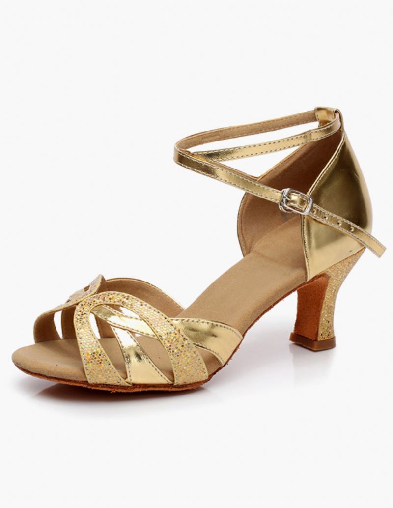 Dames Latin Dansschoenen Ballroom Glitter Uitgesneden Gekruiste - Goud